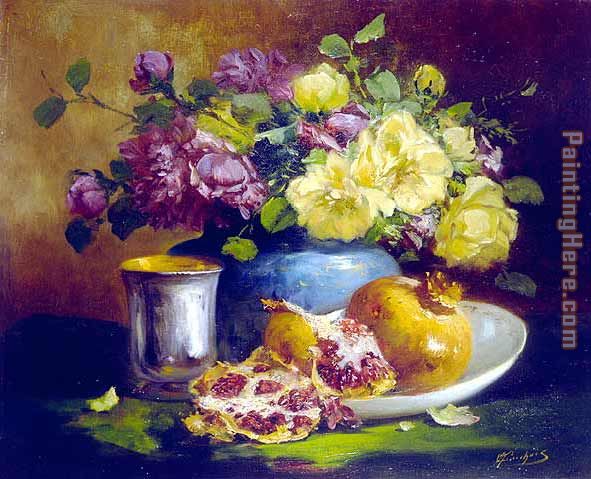 Still Life with Pomegranate painting - Eugene Henri Cauchois Still Life with Pomegranate art painting